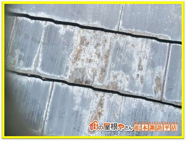 下諏訪町スレート屋根現地調査　塗膜劣化